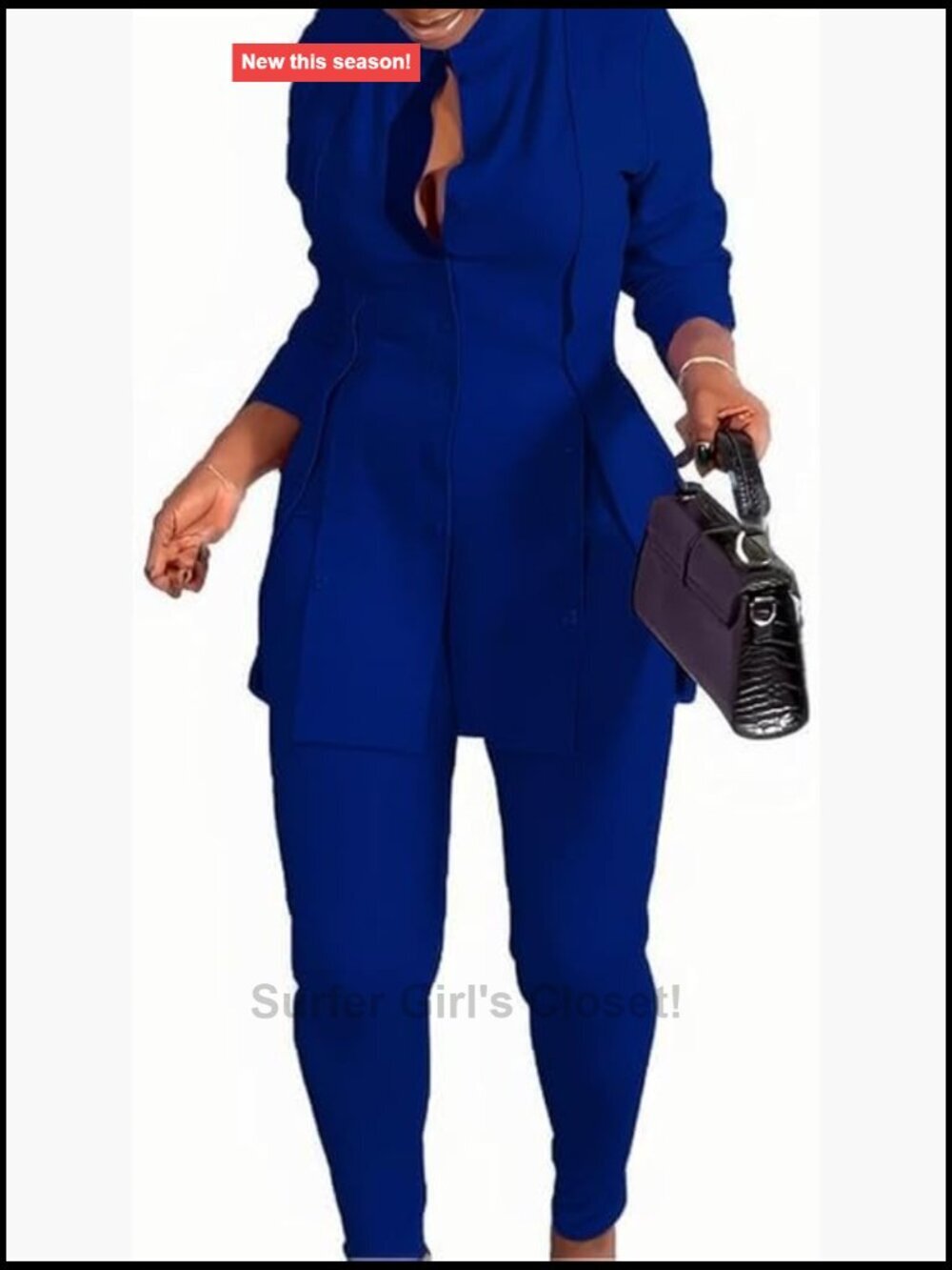 2 Piece Pant Set Long Sleeve Button Front Top Slim Pants Business Casual